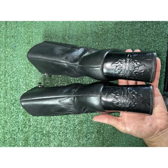 Harley Davidson Size 10 Black Leather Flame Boots Heels Double Zipper - Picture 6 of 11